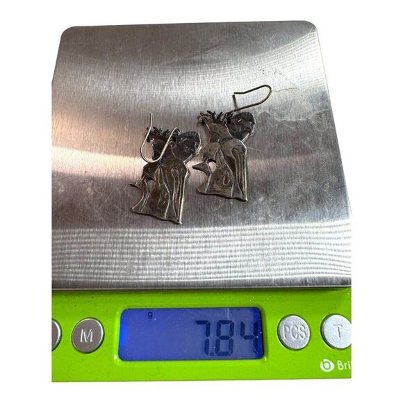 Vintage Signed Sterling Silver Bird & Woman Ambiguous Pelican Cockatoo Earrings - Picture 8 of 8